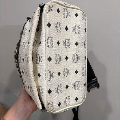 #1122 MCM White Visetos Hermosa Backpack w/ Removable Pouch