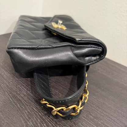 #1102 CHANEL Vintage Black Lambskin Belt Bag