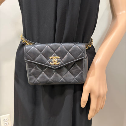 #1102 CHANEL Vintage Black Lambskin Belt Bag
