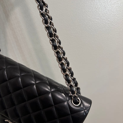 #1197 CHANEL Black Lambskin Classic Jumbo Double Flap Bag
