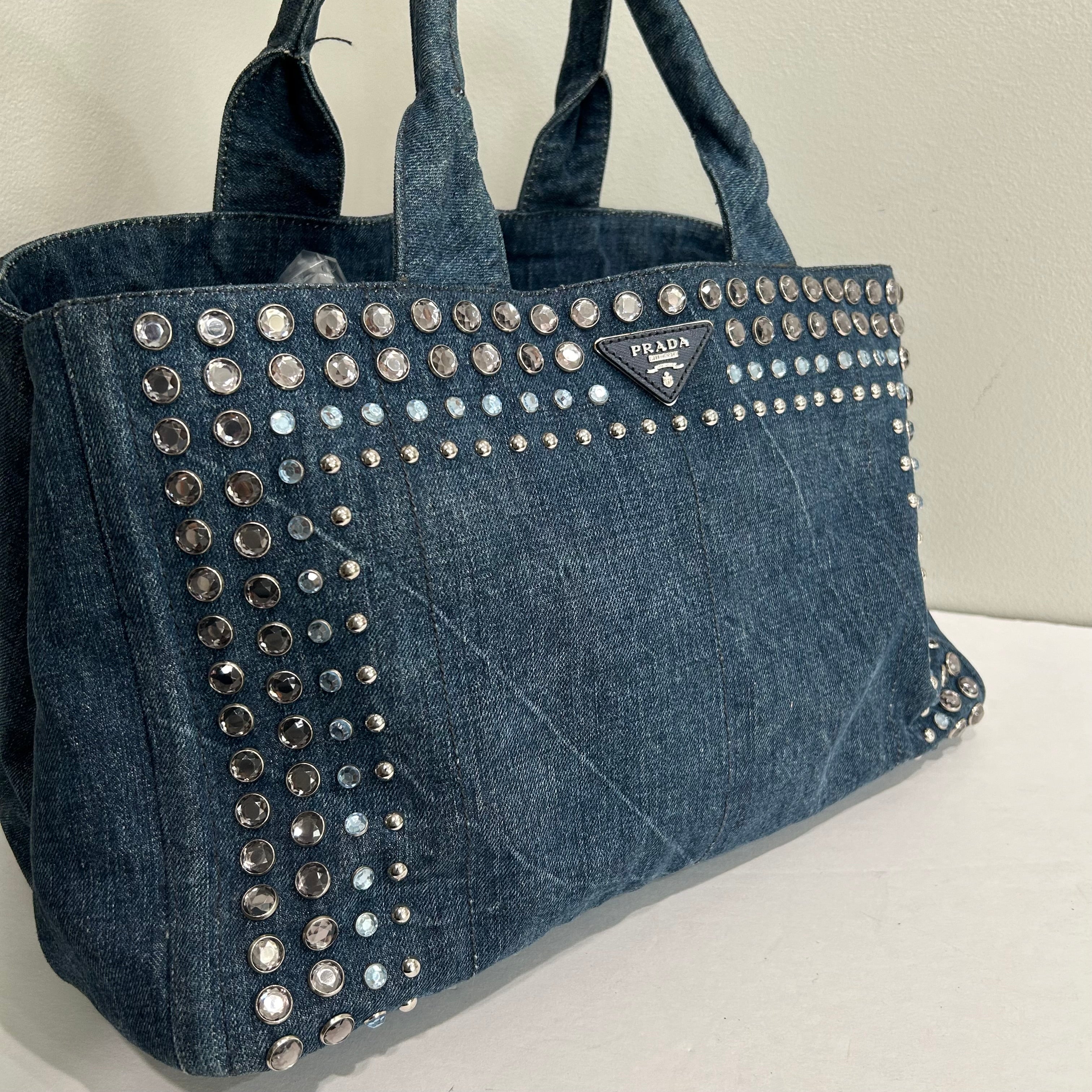 Prada denim tote deals bag