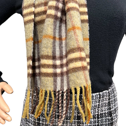 BF-08 Vintage BURBERRY Olive Green Check 100% Cashmere Scarf