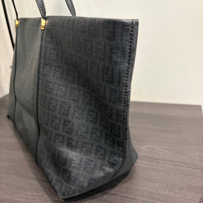 #9107 FENDI Charcoal Zuchinno Coated Canvas and Leather Roll Tote