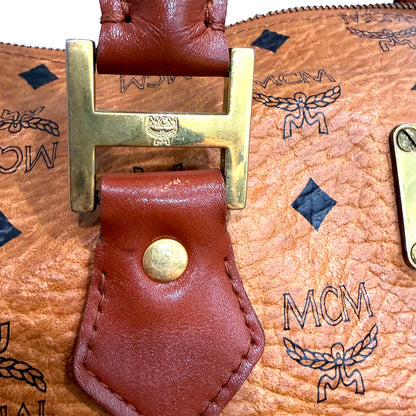 1215-03 MCM Cognac Visetos Coated Canvas & Leather Boston Bag