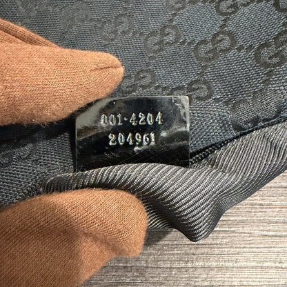 #9109 GUCCI Black GG Canvas & Patent Leather Shoulder Bag