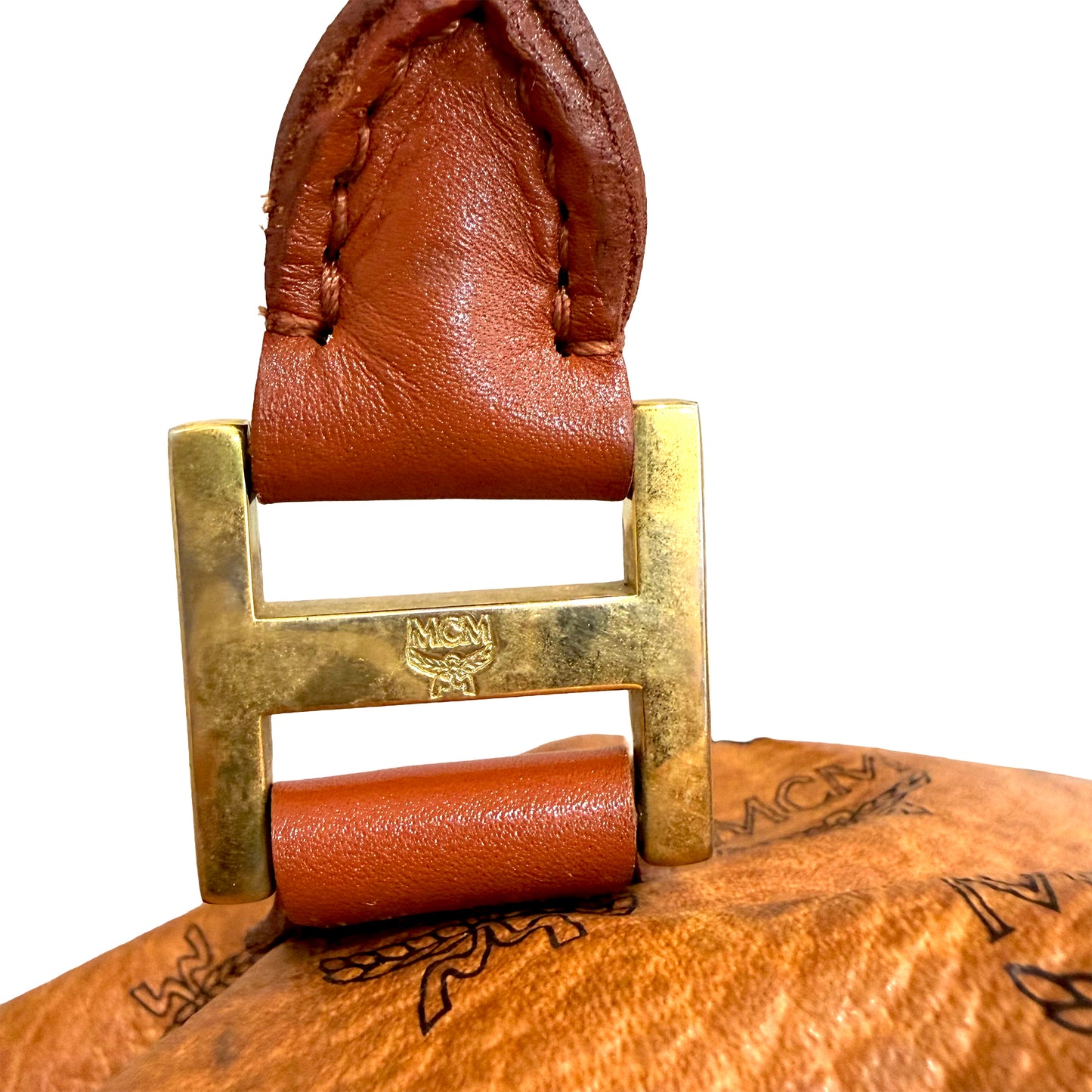 1215-03 MCM Cognac Visetos Coated Canvas & Leather Boston Bag