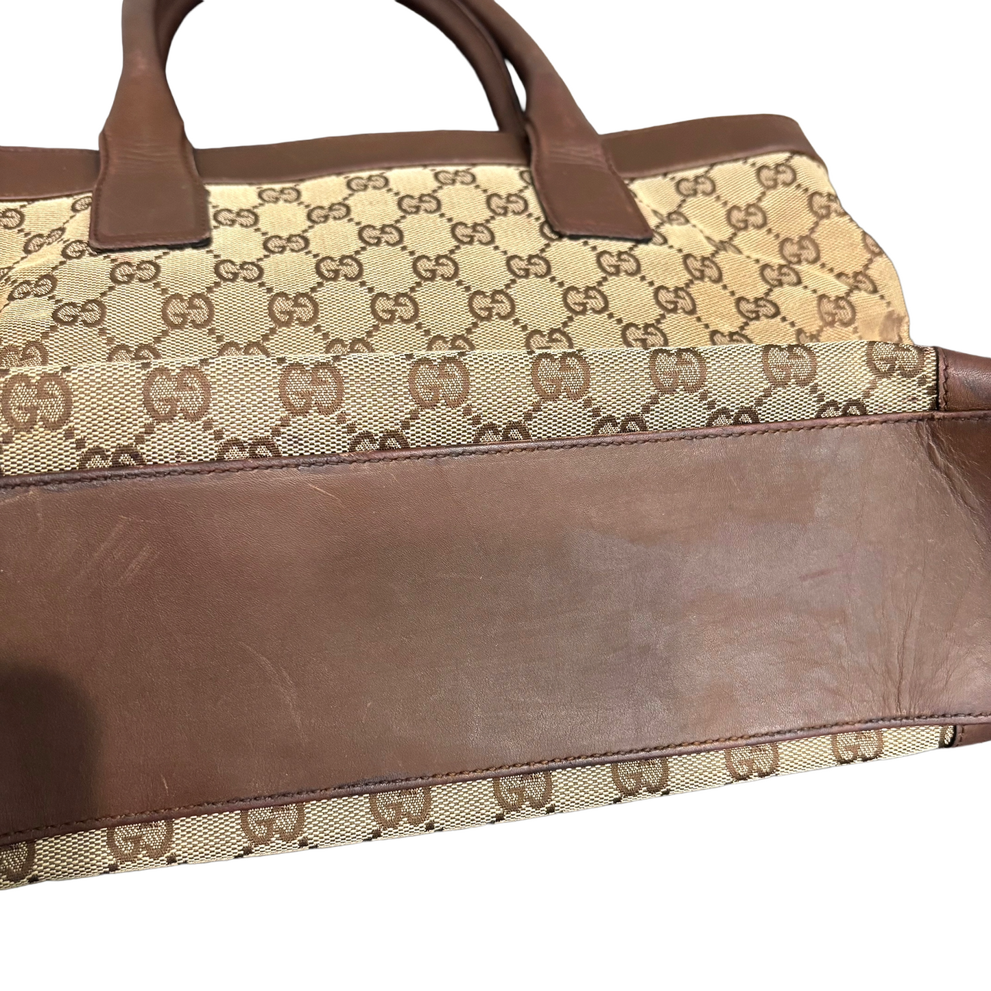 #1130 GUCCI GG Canvas Leather Top Handle Shoulder Bag