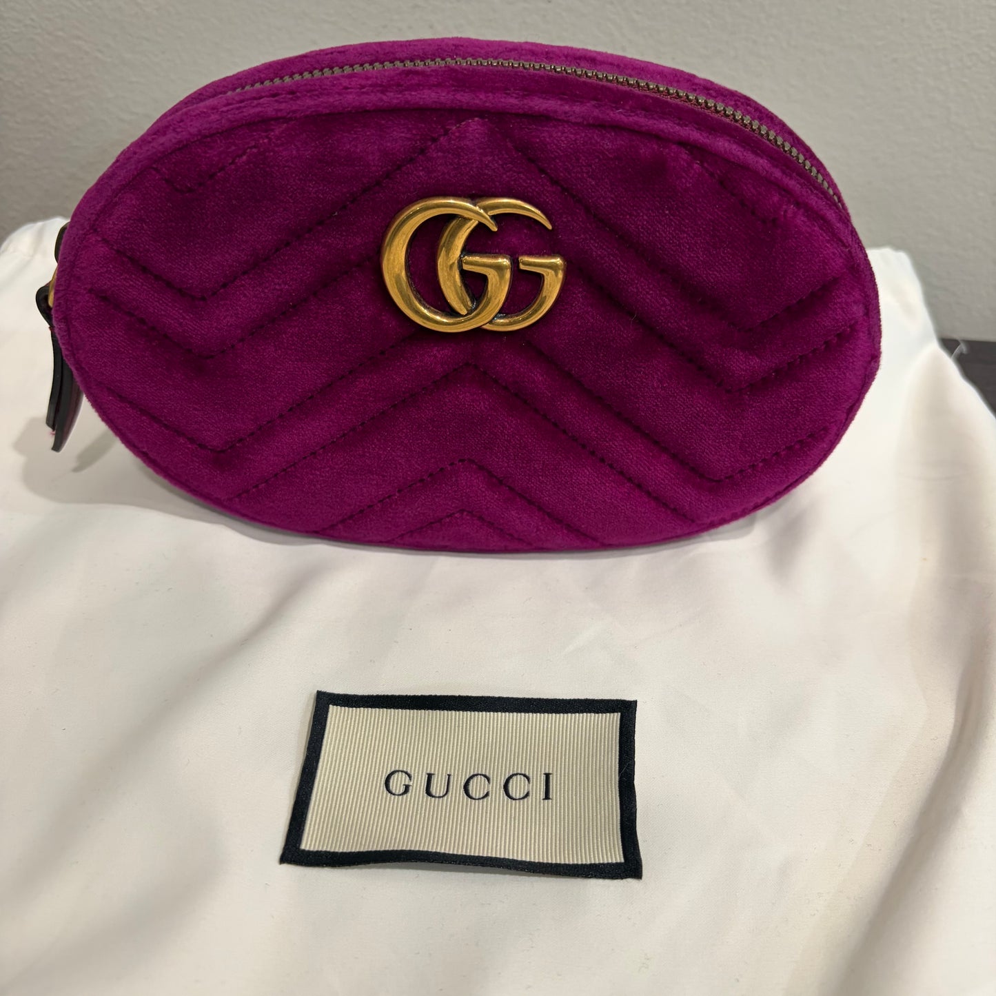 8893 GUCCI Purple GG Marmont Belt Bag Matelasse Velvet MSRP $980