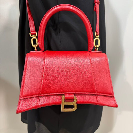 BALENCIAGA Red Hour Glass Top Handle Bag
