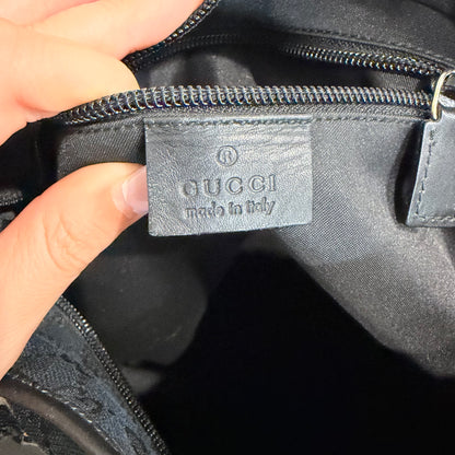 #8200 GUCCI Black GG Canvas Leather Web Tote