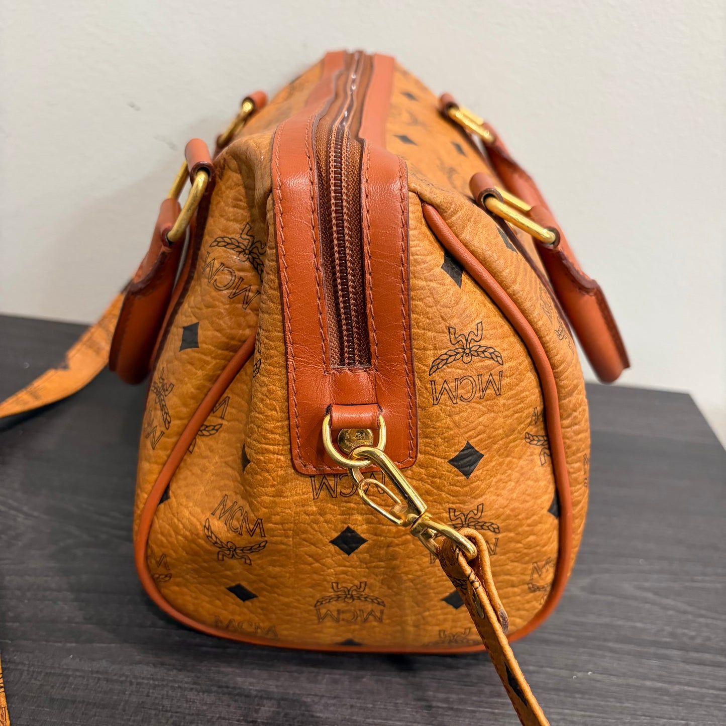 8808 MCM Cognac Visetos Boston 28 Bag