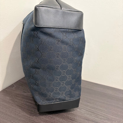 #8200 GUCCI Black GG Canvas Leather Web Tote