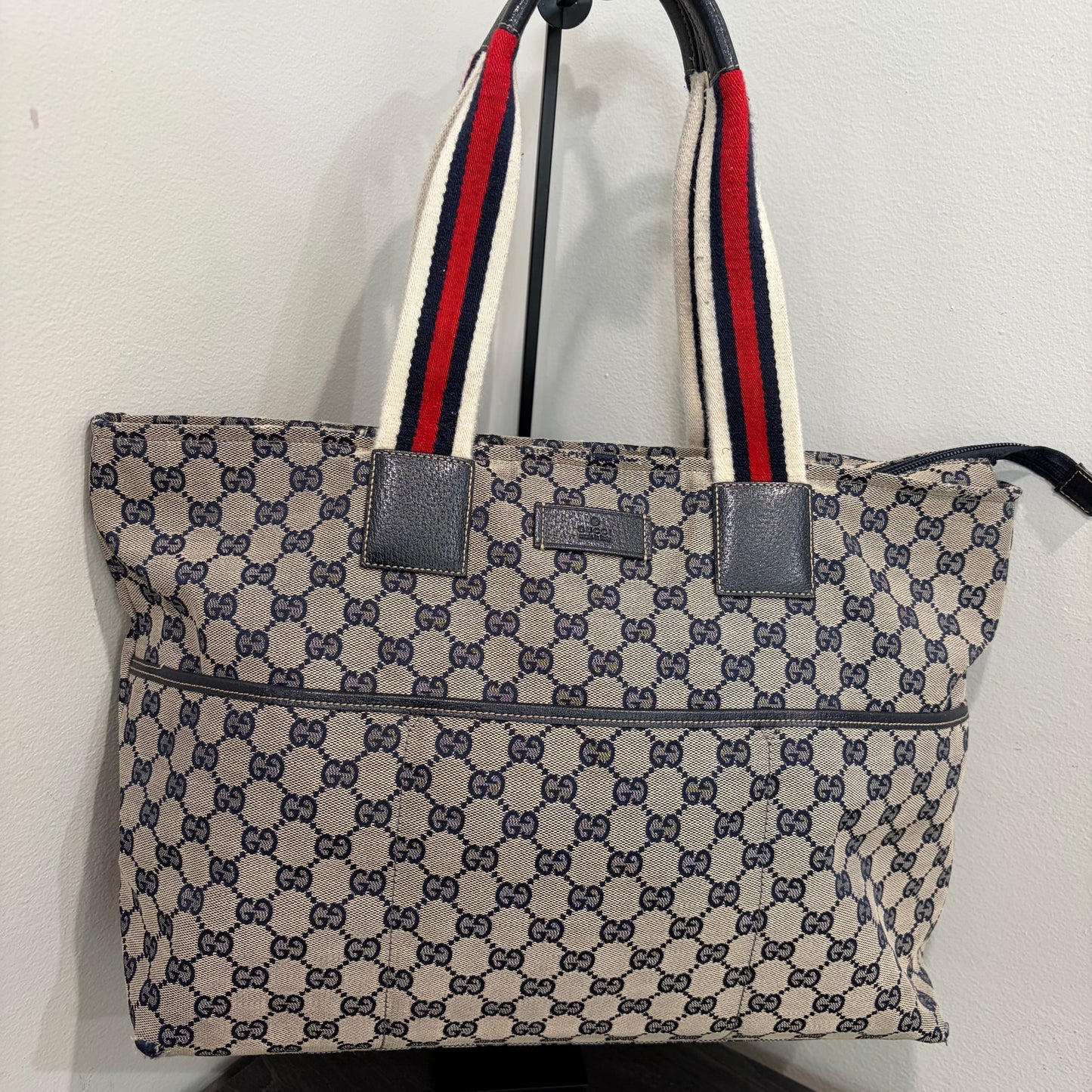 #3204 GUCCI Navy Canvas Large Tote