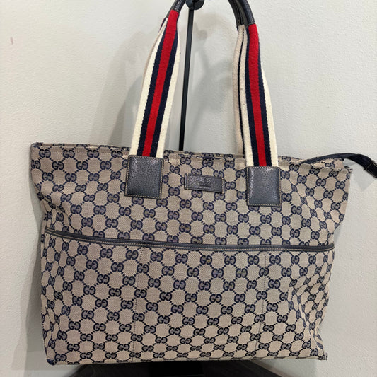 #3204 GUCCI Navy Canvas Large Tote