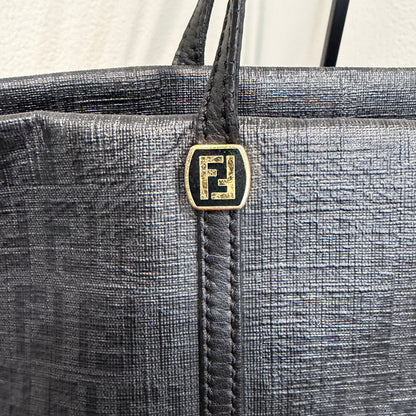 #9107 FENDI Charcoal Zuchinno Coated Canvas and Leather Roll Tote