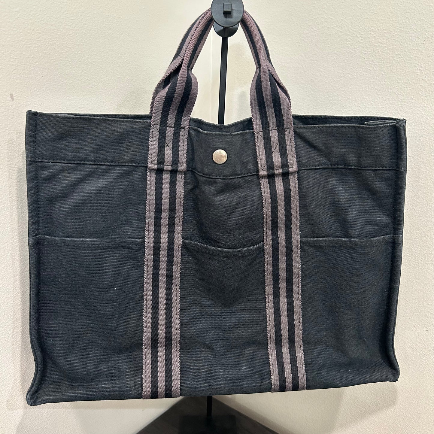 1066 HERMÈS Toile Fourre-Tout MM Tote Blue