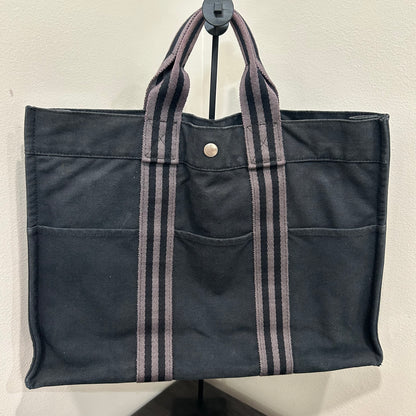 1066 HERMÈS Toile Fourre-Tout MM Tote Blue