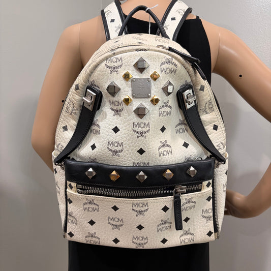 #1122 MCM White Visetos Hermosa Backpack w/ Removable Pouch