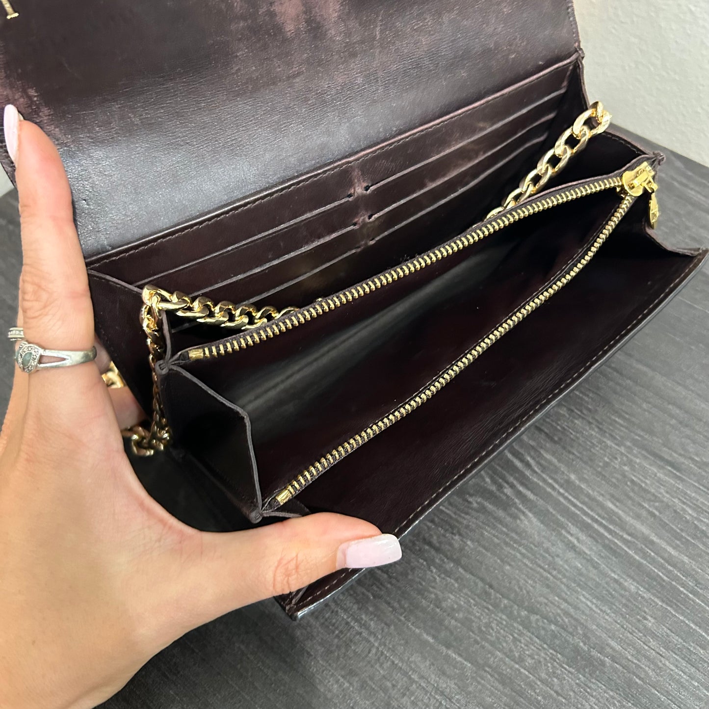 1008 LOUIS VUITTON Striped Vernis Long Wallet with Storage Box