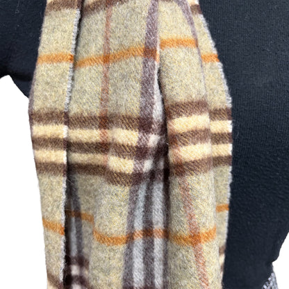 BF-08 Vintage BURBERRY Olive Green Check 100% Cashmere Scarf