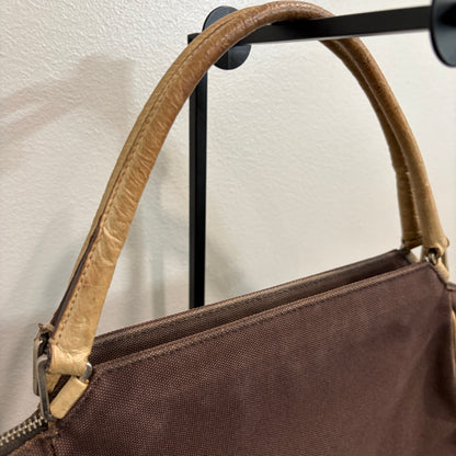 8853 PRADA Brown Canvas and Ostrich Handbag