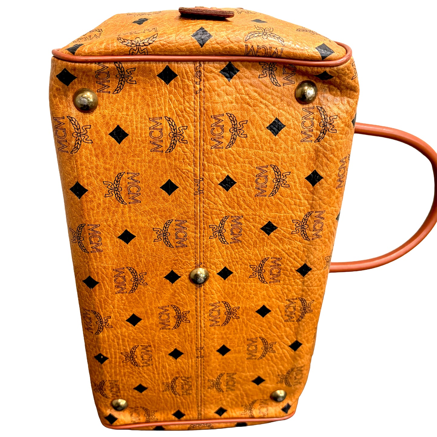 1215-03 MCM Cognac Visetos Coated Canvas & Leather Boston Bag