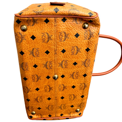 1215-03 MCM Cognac Visetos Coated Canvas & Leather Boston Bag