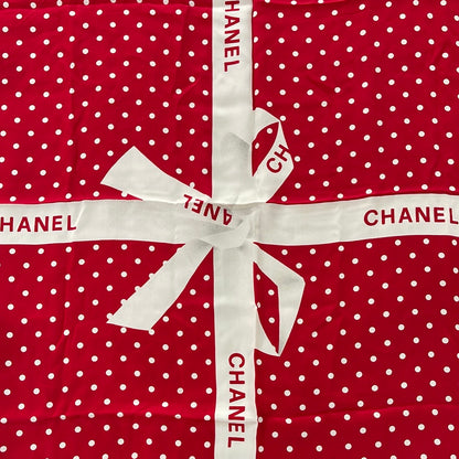 SOLD! CHANEL Red Silk Logo Ribbon Scarf