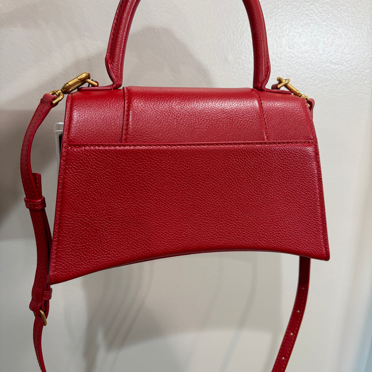 BALENCIAGA Red Hour Glass Top Handle Bag