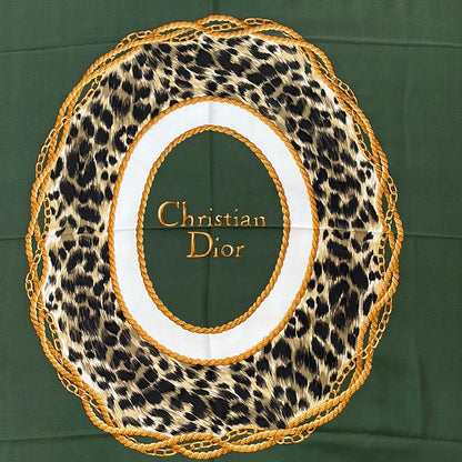 SOLD! Christian Dior Green Leopard Print Silk Scarf