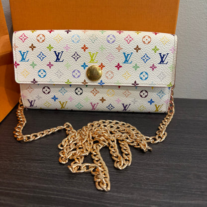 #1101-03 LOUIS VUITTON x MURAKAMI White & Pink Sarah Wallet with Removable Chain