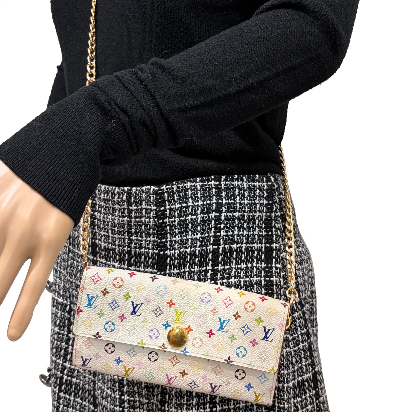 #1101-03 LOUIS VUITTON x MURAKAMI White & Pink Sarah Wallet with Removable Chain