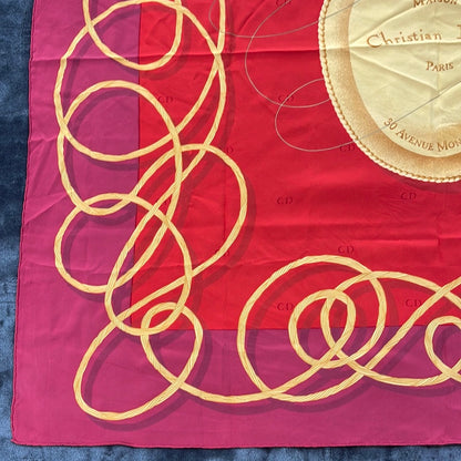 SOLD! Christian Dior Red Gold Silk Scarf