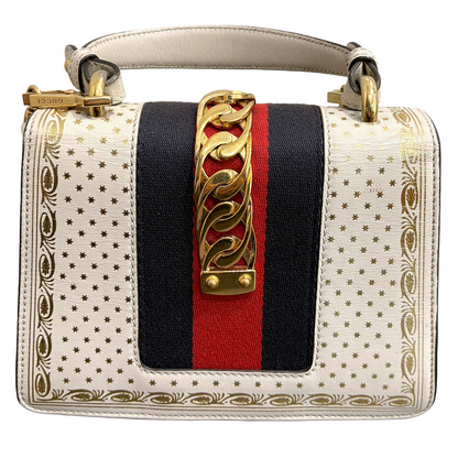 #3221 GUCCI Limited Edition Gold Stars Sylvie Mini Top Handle & Crossbody Bag