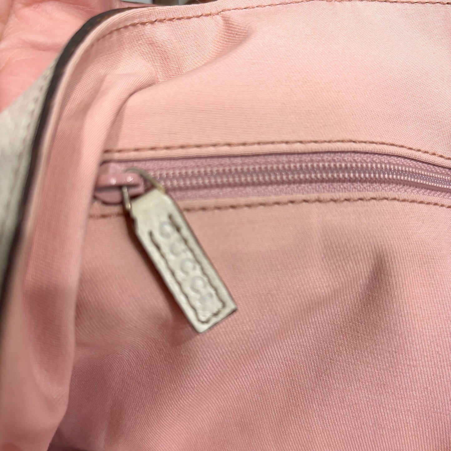 #1128 GUCCI GG Pink Canvas Abbey Pocket Shoulder Tote