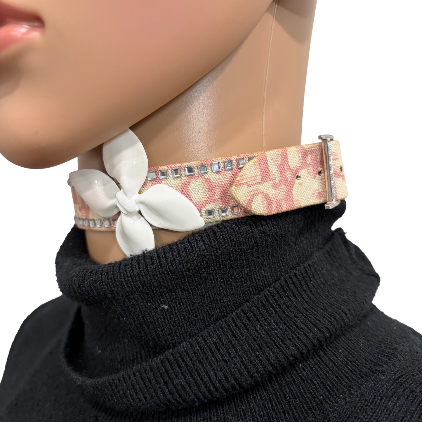 8845 CHRISTIAN DIOR Pink Diorissimo Embellished Choker MSRP $580