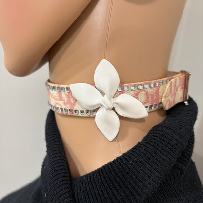 8845 CHRISTIAN DIOR Pink Diorissimo Embellished Choker MSRP $580