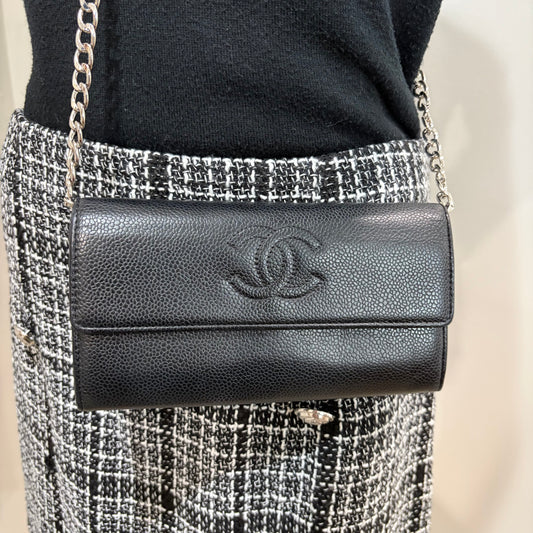 #1713 CHANEL Black Caviar Long Wallet
