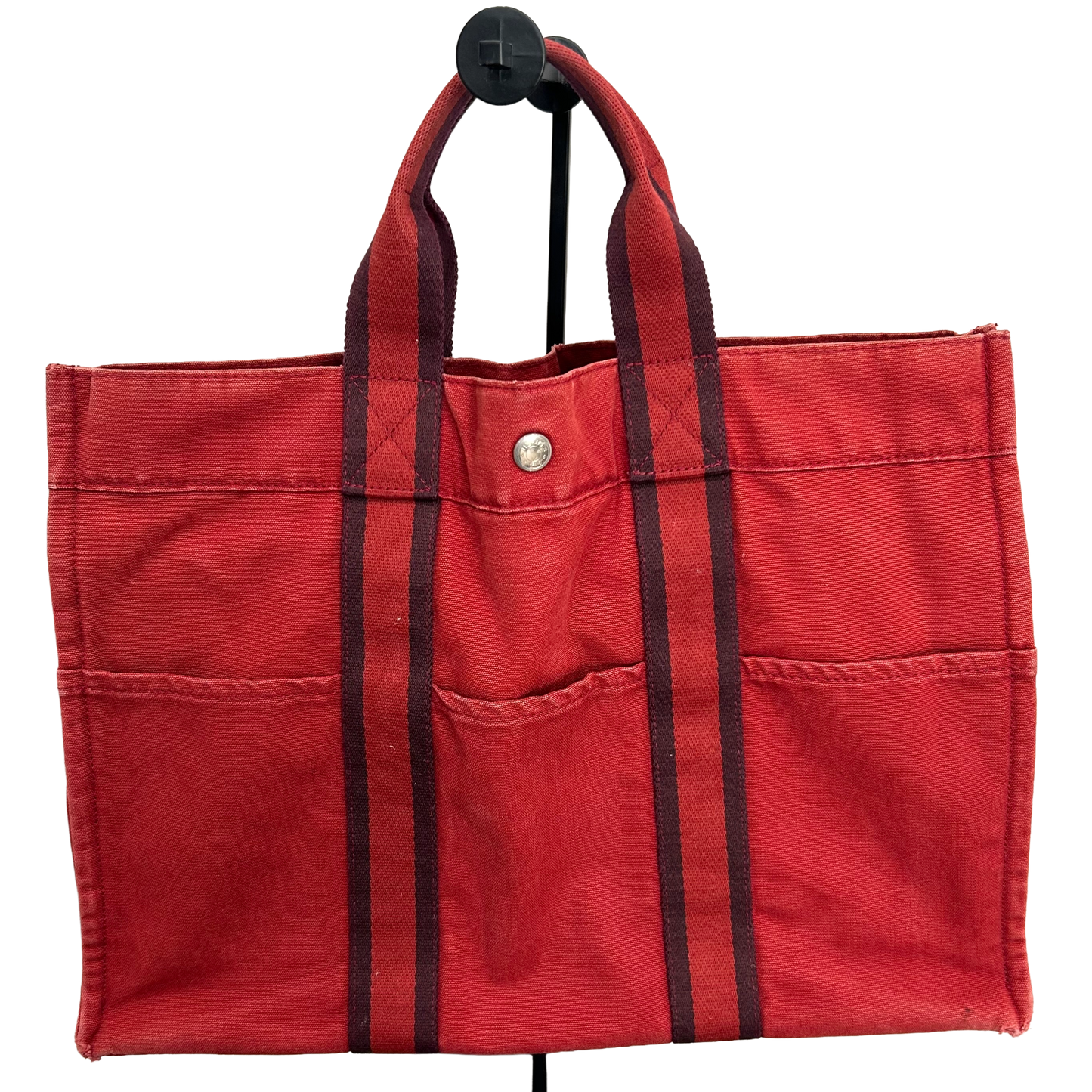 1018 HERMÈS Toile Fourre-Tout MM Tote Red