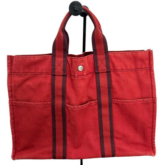 1018 HERMÈS Toile Fourre-Tout MM Tote Red