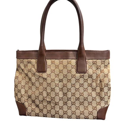 #1130 GUCCI GG Canvas Leather Top Handle Shoulder Bag