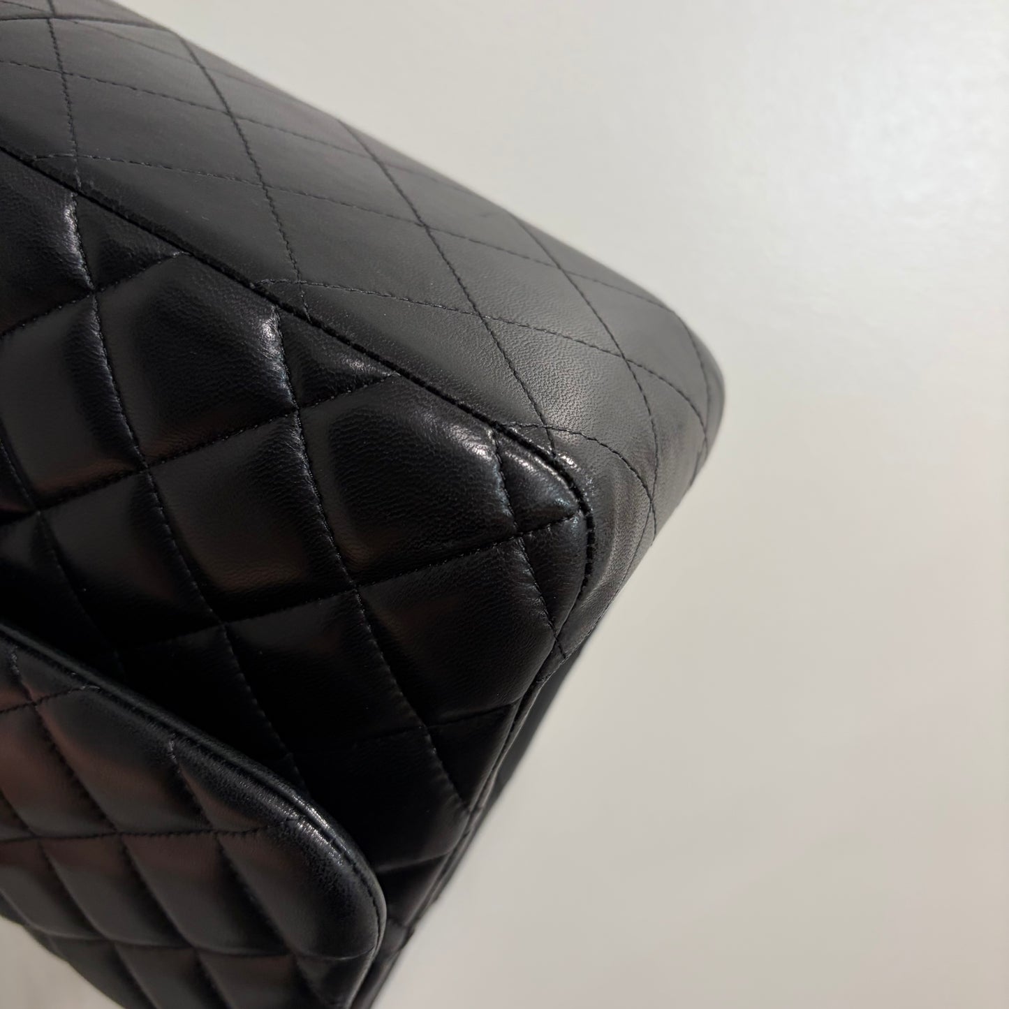 #1197 CHANEL Black Lambskin Classic Jumbo Double Flap Bag