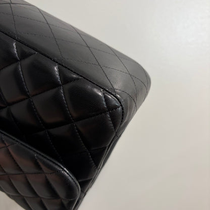 #1197 CHANEL Black Lambskin Classic Jumbo Double Flap Bag