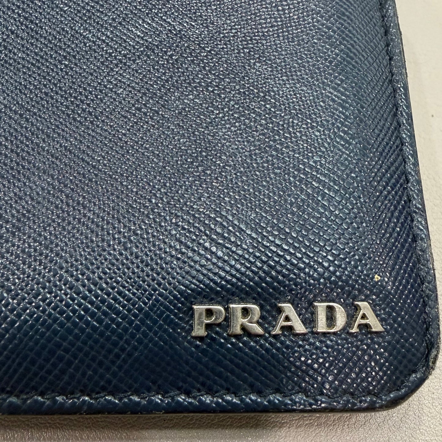 1215-11 PRADA Saffiano Leather Midnight Blue Bifold Wallet