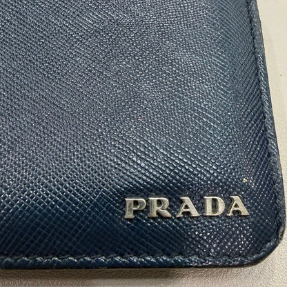 1215-11 PRADA Saffiano Leather Midnight Blue Bifold Wallet