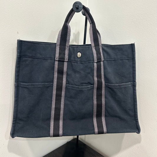 1067 HERMÈS Toile Fourre-Tout MM Tote Blue