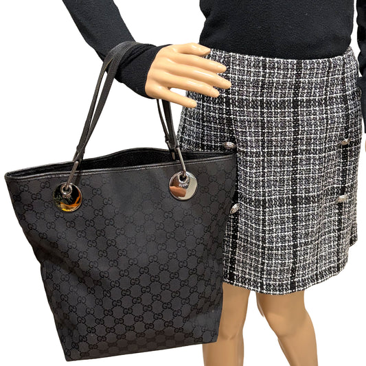 #8256 GUCCI Black GG Canvas Eclipse Tote