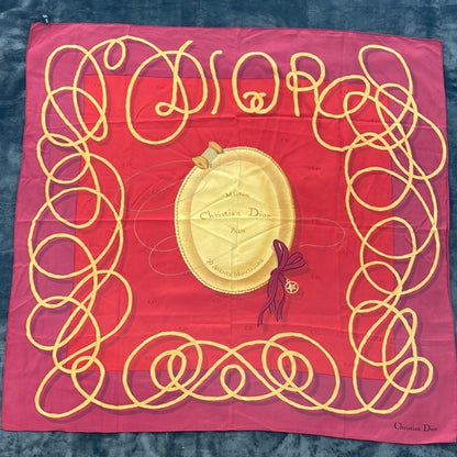 SOLD! Christian Dior Red Gold Silk Scarf