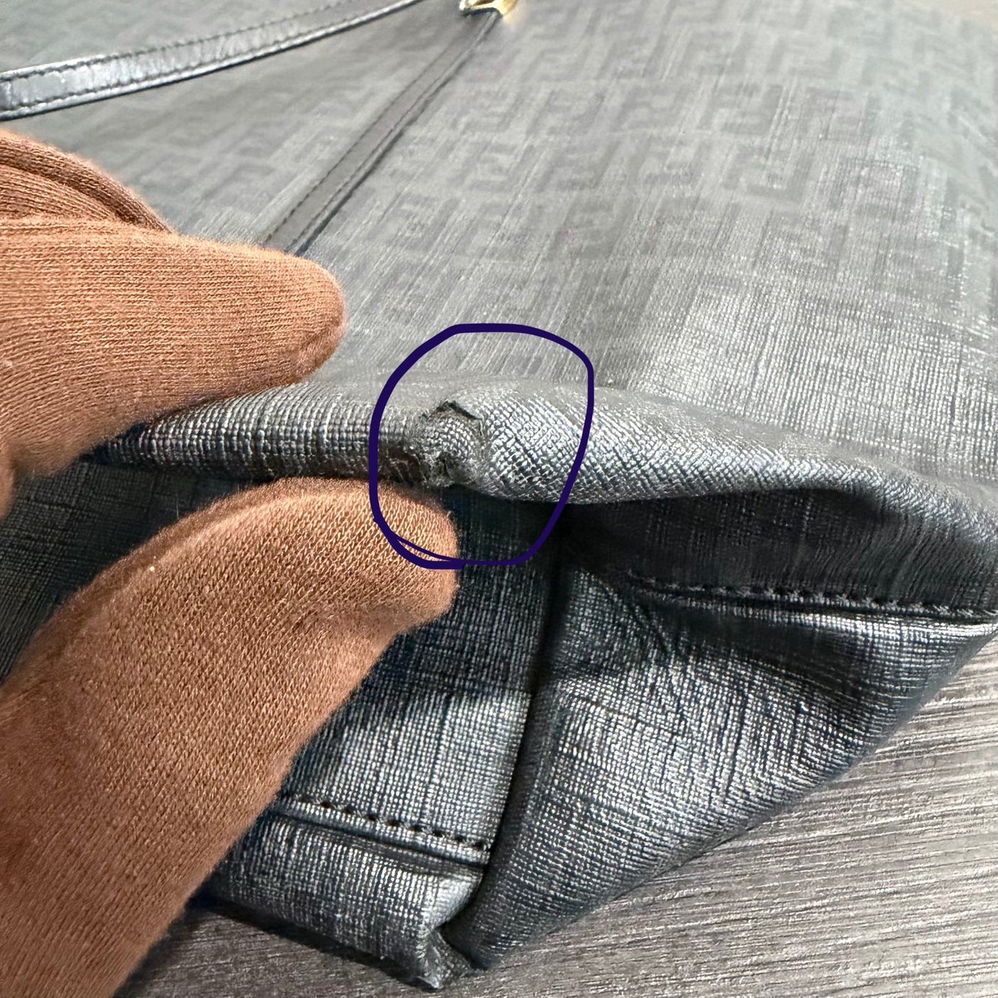 #9107 FENDI Charcoal Zuchinno Coated Canvas and Leather Roll Tote