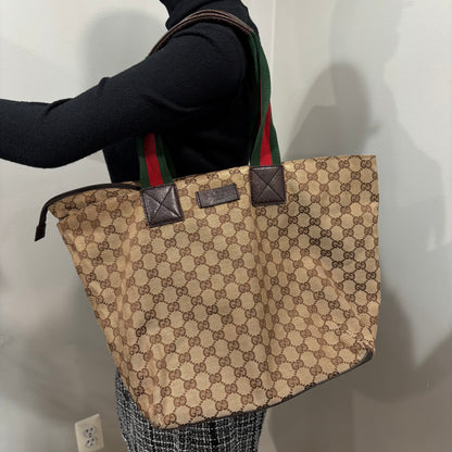 8881 GUCCI Brown Canvas Web Tote
